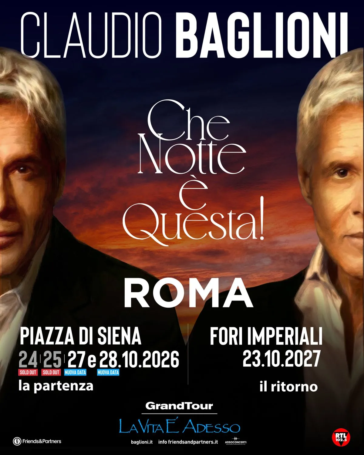Claudio Baglioni annuncia nuovi concerti a Piazza di Siena nel 2026