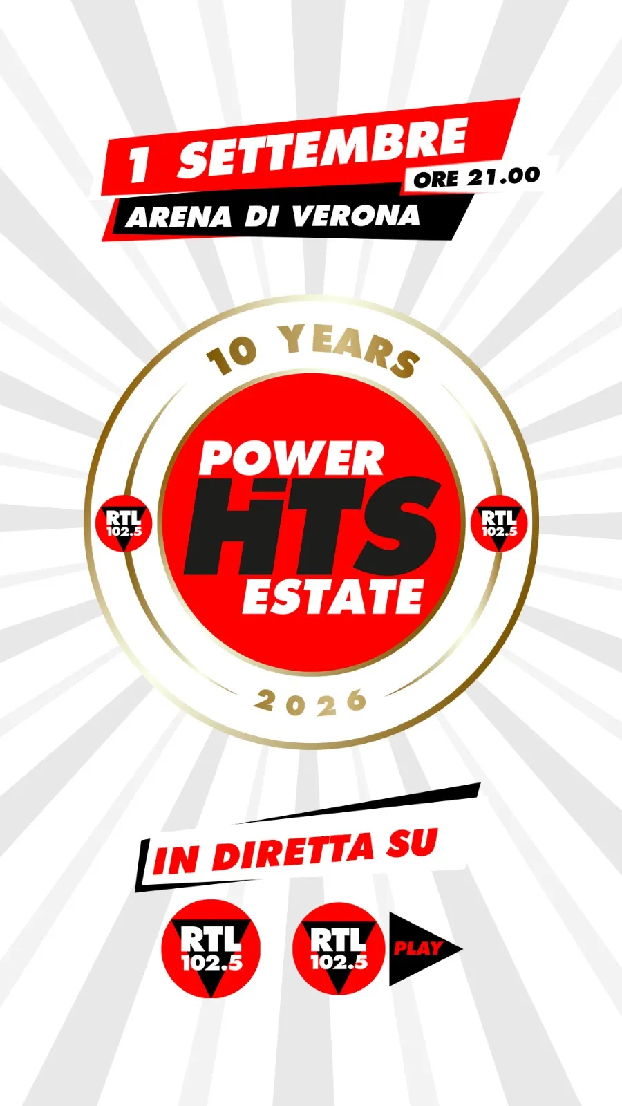 RTL 102.5 Power Hits Estate 2026: cast e diretta dall’Arena